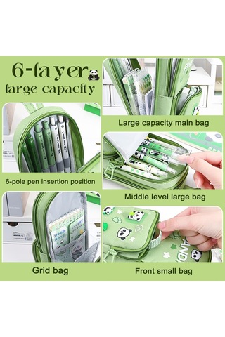 Mufunye Büyük Kapasiteli Kawaii Kalem Kutusu - Sevimli 3 Bölmeli Kırtasiye Düzenleyici, Siyah Siyah