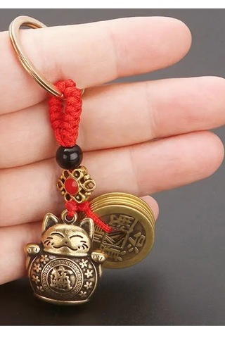 Feng Shui Bereket Ve Şans Kedisi Anahtarlığı Maneki Neko Figürlü Anahtarlık