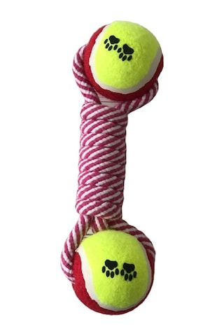 İki Tenis Toplu Köpek Diş İpi Oyuncağı 24 cm