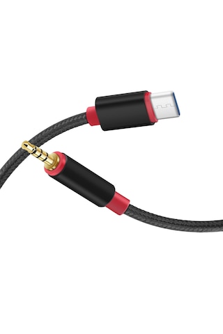 Type-c - 3.5mm Aux Ses Kablosu, Örgülü Kulaklık Kablosu, Mikrofon Destekli Araç Ve Telefon Ses Aktarım Kablosu, 1 Metre Siyah/kırmızı