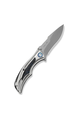 We Knife Tighe Down Gray Titanium Integral Handle With Black & Blue Carbon Fiber Inlay Stonewashed Bohler M390 Blade Drop Point Kamp Çakı Gri