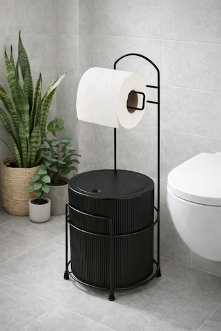 Lüx Banyo Wc Tuvalet Kağıtlığı Çöp Kovası Takım Plastik Kova 6 Litre Paslanmaz Tel Siyah