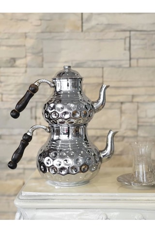 Bakır Çaydanlık Gamzeli Model Gümüş Renk