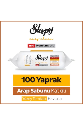 Sleepy Easy Clean Premium Arap Sabunu Katkılı Yüzey Temizlik Havlusu Mendili 100 Yaprak