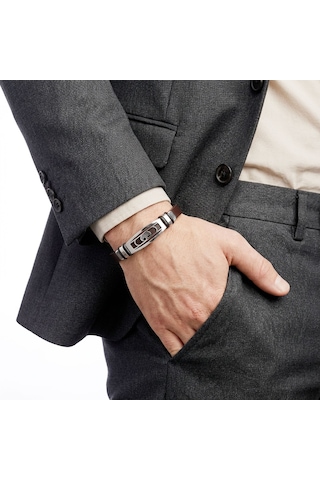 Premium Hayat Ağacı Motifli Kordonlu Erkek Deri Ve Çelik Bileklik 31834b23dd2 - 23 Cm Siyah - Gümüş