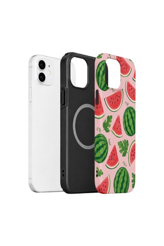 Apple iPhone Uyumlu 11 Vorian Çift Katmanlı Magsafe Kılıf Watermelon Garden Party
