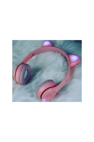 P47m Bluetooth Kedi Kulaklık Katlanabilir Sd Kart Girişli Mikrofonlu Kablosuz Led Işıklı Kulaklık