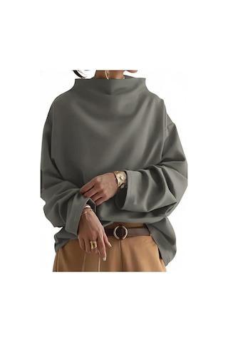 Tua Moda Kadın Uzun Kollu Geniş Balıkçı Yaka Modal Bluz Yeşil