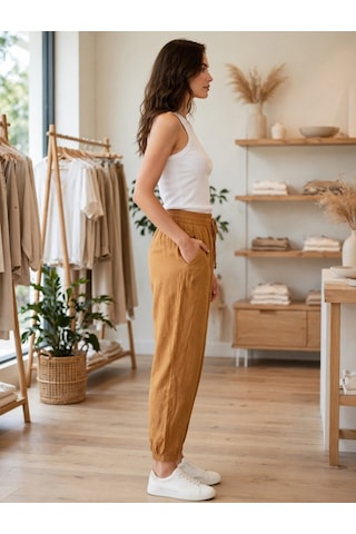 Kadın Taba Keten Jogger Pantolon