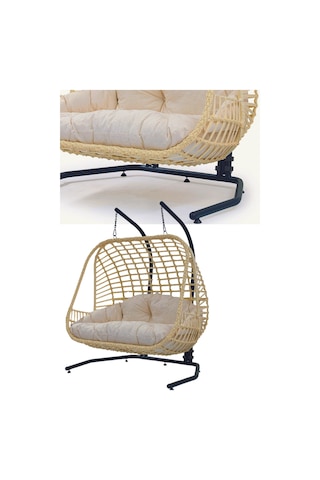 Pucci Home Vivense-balina Gardenya Monalin Çiftli Rattan Berjer Salincak. Krem