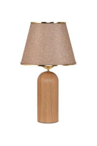 Silos Masif Ahşap Ayaklı Gold Detaylı Kumbeji Kumaş Şapkalı Dekoratif Abajur Kum Beji