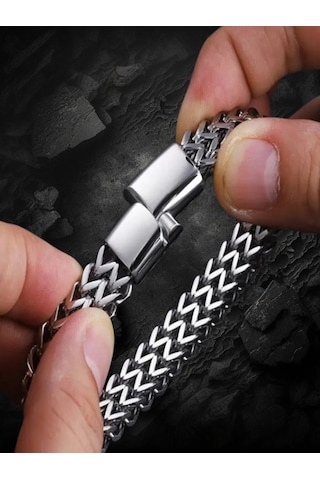 Çelik Bileklik Çift Taraflı Kullanılabilen Titanyum Model 0.8 Mm 21 Cm Unisex Gümüş Silver Gümüş