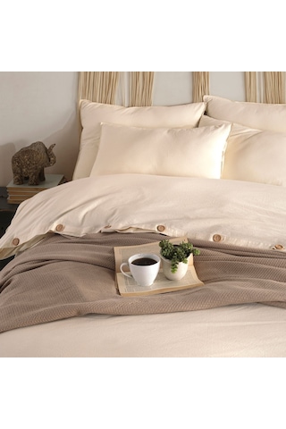 Macas Home Pure Love %100 Pamuklu Ipliği Boyalı Battal Boy Takım Krem