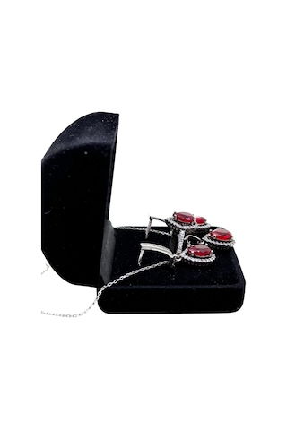 Oya Silver Bordo Yakut Taşlı Gümüş Set & Takım