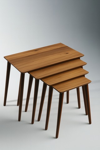 İstanbul 4'lü Zigon Sehpa %100 Mdf Ahşap Ceviz