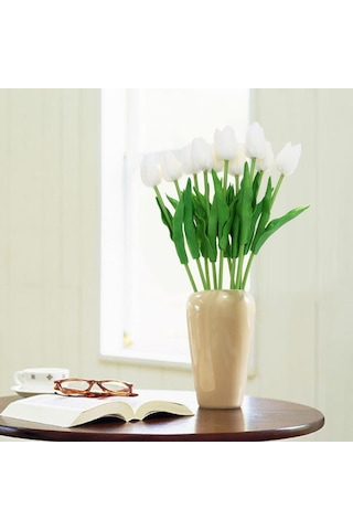Yapay Çiçek Islak Lale Gerçeksi Doku 10Lu Beyaz (370690052)