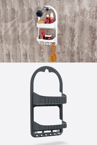 Flosoft 2 Raflı Şampuanlık, Duşa Asılabilir Vantuzlu Banyo Şampuan Sabun Kozmetik Düzenleyici Füme