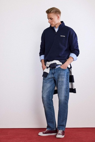 Defacto Boxy Fit Dik Yaka Yarım Fermuarlı Baskılı Sweatshirt G6476ax25wnnv253 Lacivert-nv253