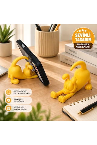 Sevimli Köpek Tasarımlı Telefon Tutucu Masaüstü Telefon Standı Dekoratif Akıllı Telefon Standı Sarı