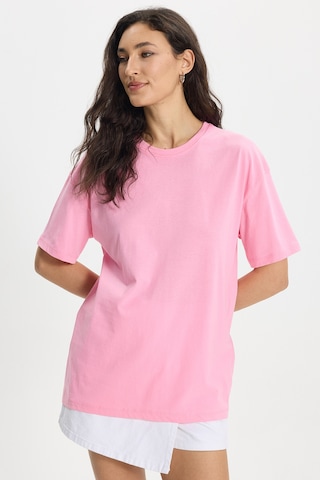 Tudors Kadın Slim Fit Dar Kesim Pamuk Kısa Kollu Bisiklet Yaka Pembe Tişört-50472 L