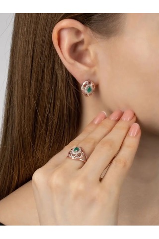 Pavlova Jewelry Küpeler Gümüş, Doğal Akik Ve Elmas İle Büyük 122214077 Yeşil