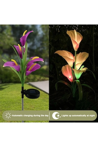 Cbtx Bahçe Aydınlatma 3pcs Simüle Calla Zambak Çiçeği 5 Kafa Güneş Enerjili Dış Mekan Ip65 Su Geçirmez Led Dekoratif Çim Lambası, Renkli Işık Kırmızı