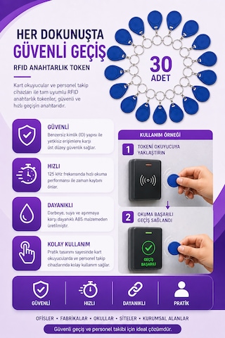Anahtar Tipi Boncuk Proximity Personel Kartı 125khz -30 Adet