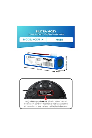 Bilicra Moby Batarya Standart Kapasite 5200mah Pil Robot Süpürge Bataryası