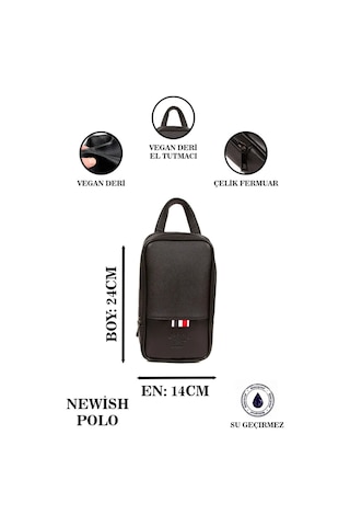 Newish Polo Erkek Deri Mekanizmalı Cüzdan Ve Portföy Clutch Günlük El Çantası New168 Siyah - Siyah