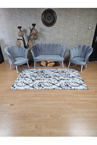 Zafir Papatya Çay Seti Koltuk Takımı Beyaz Boyalı Sivriltme Ayak, Balkon, Salon, Ofis, Cafe Koltuk Takımı Gri