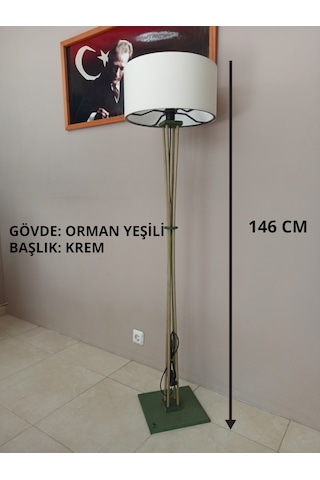 Krem Başlık Ahşap Lambader -köşe Lambası- Orman Yeşili