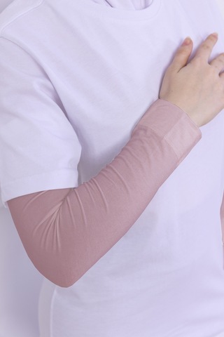 Likralı Penye Kolluk Pudra - Pratik Kadın Tesettür Düz Namaz Kolluğu 1 Çift 40cm Viskon Hijab Pudra