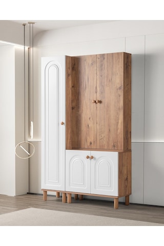 Bohem Zambak 3 Lü Portmanto Ayakkabılık 120x38x200 Beyaz