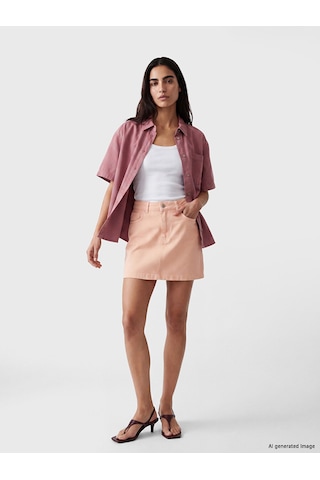 Lcw Vision Pembe Cepli Oversize Kadın Jean Gömlek