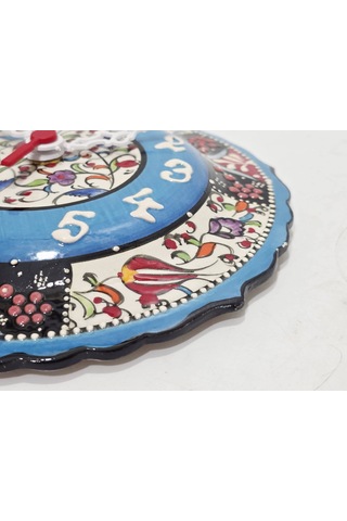 Çini Boyama Kabartma Duvar Saat 18cm - Çini Saat çok Renkli
