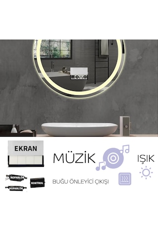 Ayna Arkası 220v Ekranlı Bluetooth Lu Çift Hoparlörlü Dokunmatik