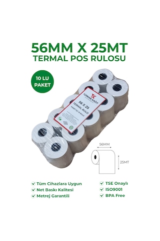 56x25 Termal Rulo Yazarkasa Pos Rulosu 24 Paket 240 Adet Tse Belgeli Bpa Free