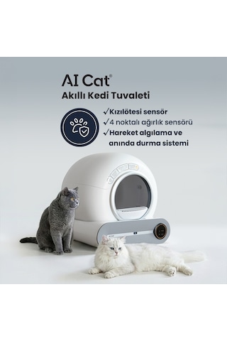 AI Cat Akıllı Kedi Tuvaleti - Otomatik Temizlenen Kapalı Kedi Kum Kabı (Poşet Hediyeli ve Elekli Paspas)