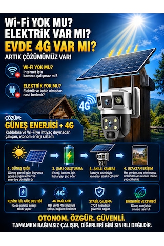 4g Sım Kartlı 6mp Solar Güvenlik Kamerası Çift Lens Ptz 360 Uzaktan İzleme Hareket Algılama Gece Görüşü Ip66 Dış Mekan Kamera
