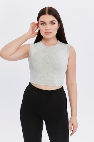 Bella Dossi Rahat Kaşkorse Kolsuz Sıfır Yaka Kadın Crop Top Gri