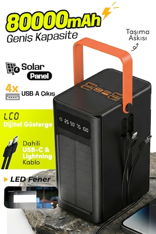 7go Gpw-05 80.000mah Solar Powerbank 4xusb-a, Qualcomm 3.0 Hızlı Şarj, Dahili Lightning & Usb-c Ka Siyah