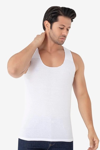 Marivento Premium Spor Atleti Tekstil Giyim Erkek İz Bırakmayan Dikişsiz Atlet Beyaz 3'lü Paket Beyaz-3