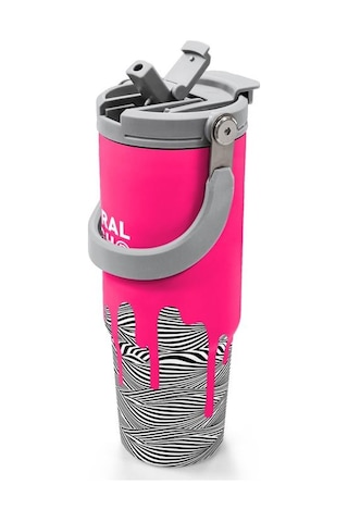 Coral High Kids Pembe Siyah Beyaz Desenli Pipetli Ve Direkt İçim Çelik Termos 900 Ml 38718 Çok Renkli