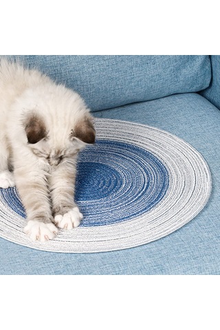 Shineyee Kedi Tırnak Taşlama Matı - Doğal Pamuk İpi El Yapımı - Dayanıklı - Mavi - 36cm Çap