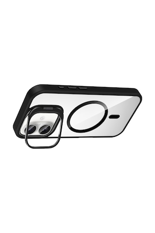 Zore Apple Uyumlu iPhone 16 Kılıf Standlı Ve Kamera Lens  M-safe Şarj Özellikli Msra Etro K Siyah