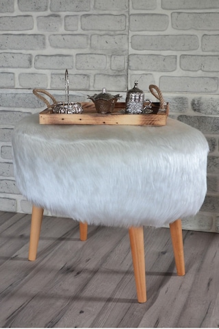 Valente Oval Puf Beyaz Peluş Beyaz Peluş