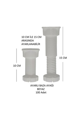 Ayarlanabilir Plastik Baza Ayağı 10-15 Cm, Beyaz, Çok Amaçlı Dolap Ayağı 100 Adet Beyaz