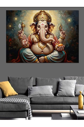 Hint Tanrısı Ganesha Mistik Portre Dekoratif Kanvas - Mdf Ahşap Tablo