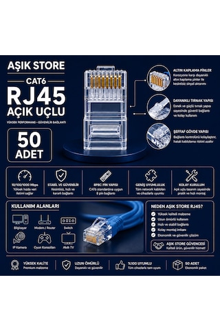Cat6 Rj45 8p8c Ethernet Konnektör 50 Adet