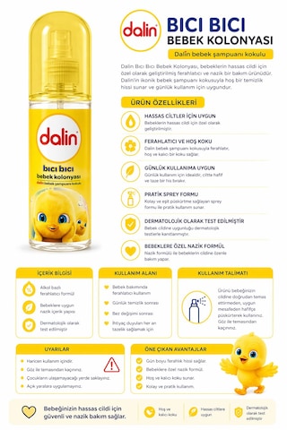 Dalin Bıcı Bıcı Bebek Kolonyası Sprey 100 Ml Bebek Şampuanı Kokulu Hassas Ciltlere Uygun